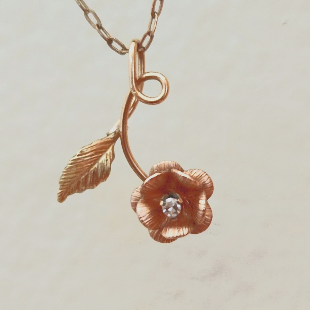 Mid Century KREMENTZ Tri-color Gold Rose with Diamond